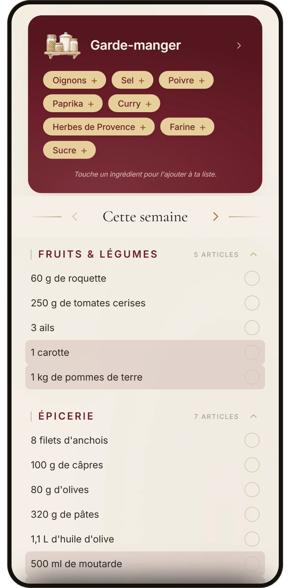 L'écran Courses de l'application ZESTUP